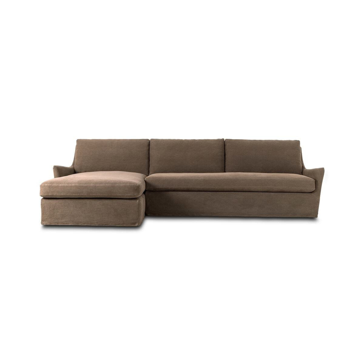 Four Hands Monette 2-Piece Sectional Left Chaise in Broadway Coffee on a white background at Addison West