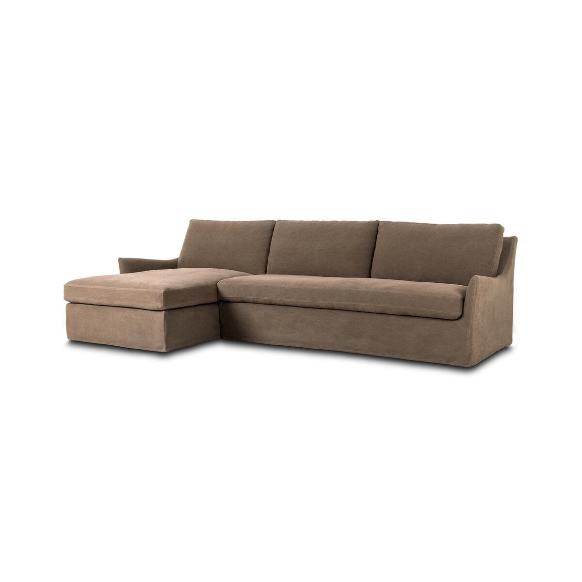 Four Hands Monette 2-Piece Sectional Left Chaise in Broadway Coffee on a white background at Addison West