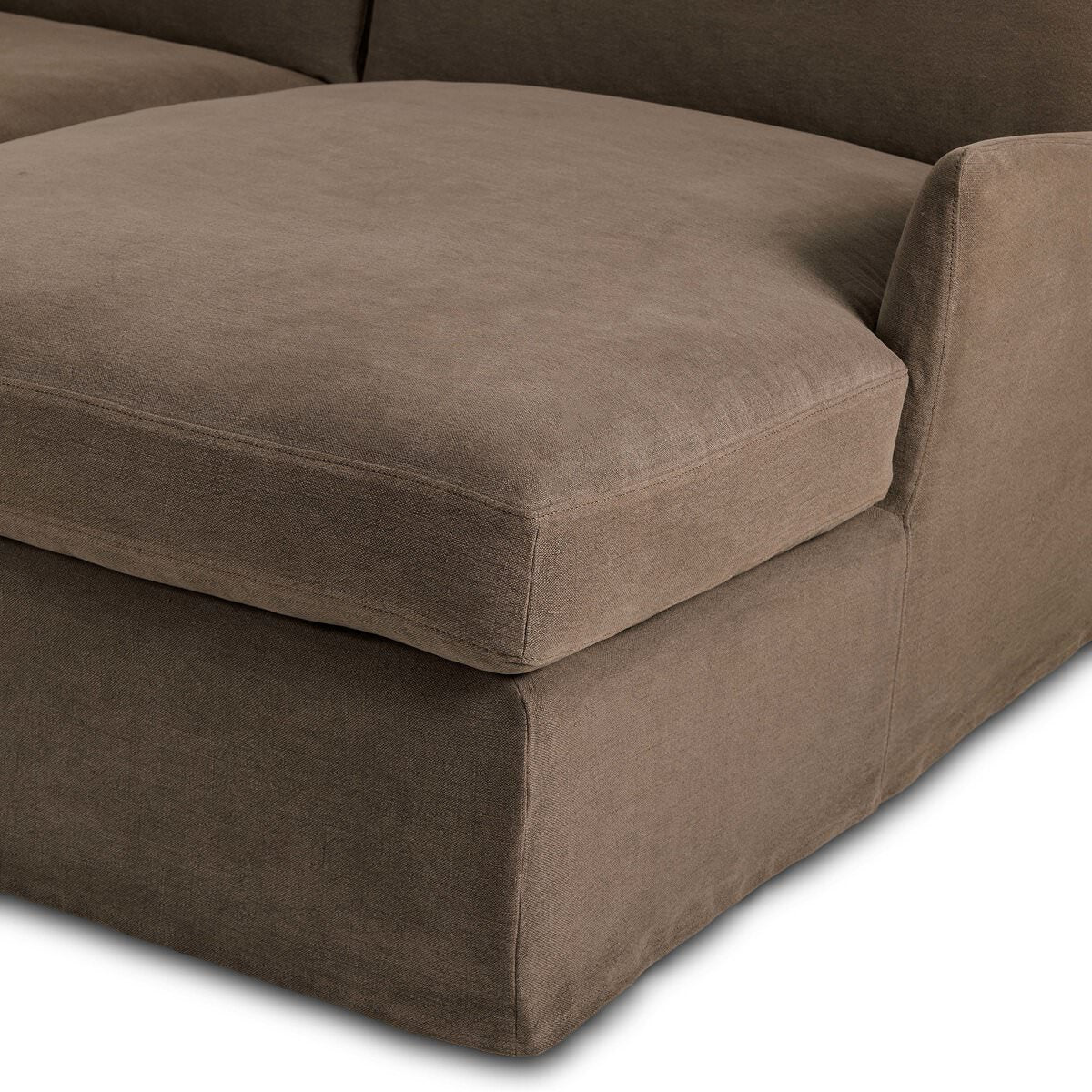 Close up of Four Hands Monette 2-Piece Sectional Right Chaise in Broadway Coffee on a white background at Addison West