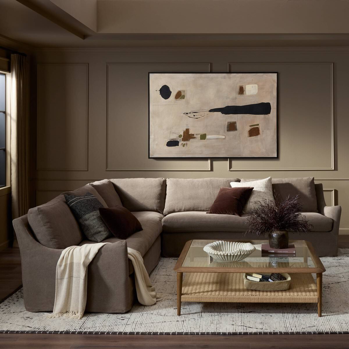 Four Hands Monette 3Pc Sectional in Broadway Coffee in a living room at Addison West