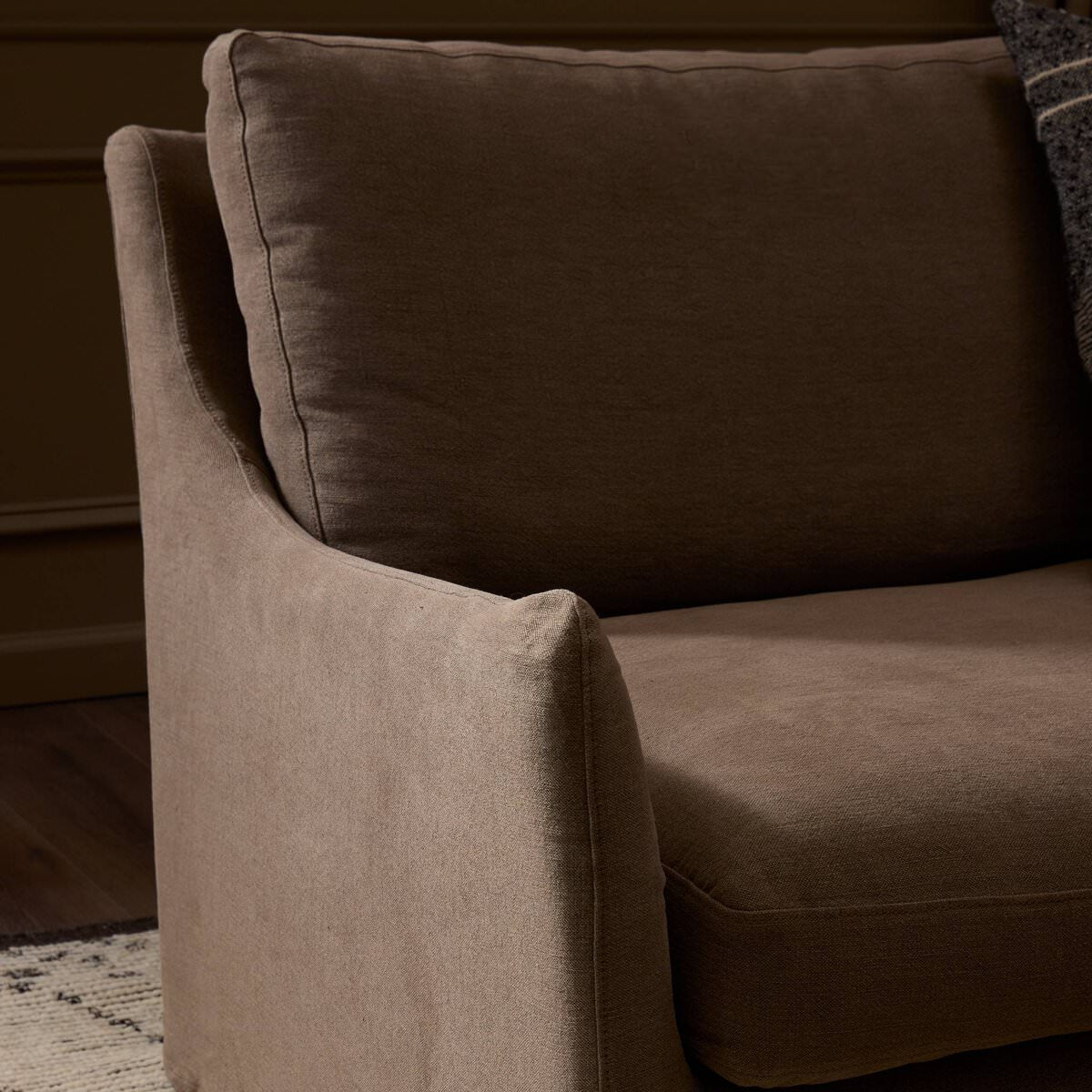 Close up of Four Hands Monette 3Pc Sectional in Broadway Coffee in a living room at Addison West