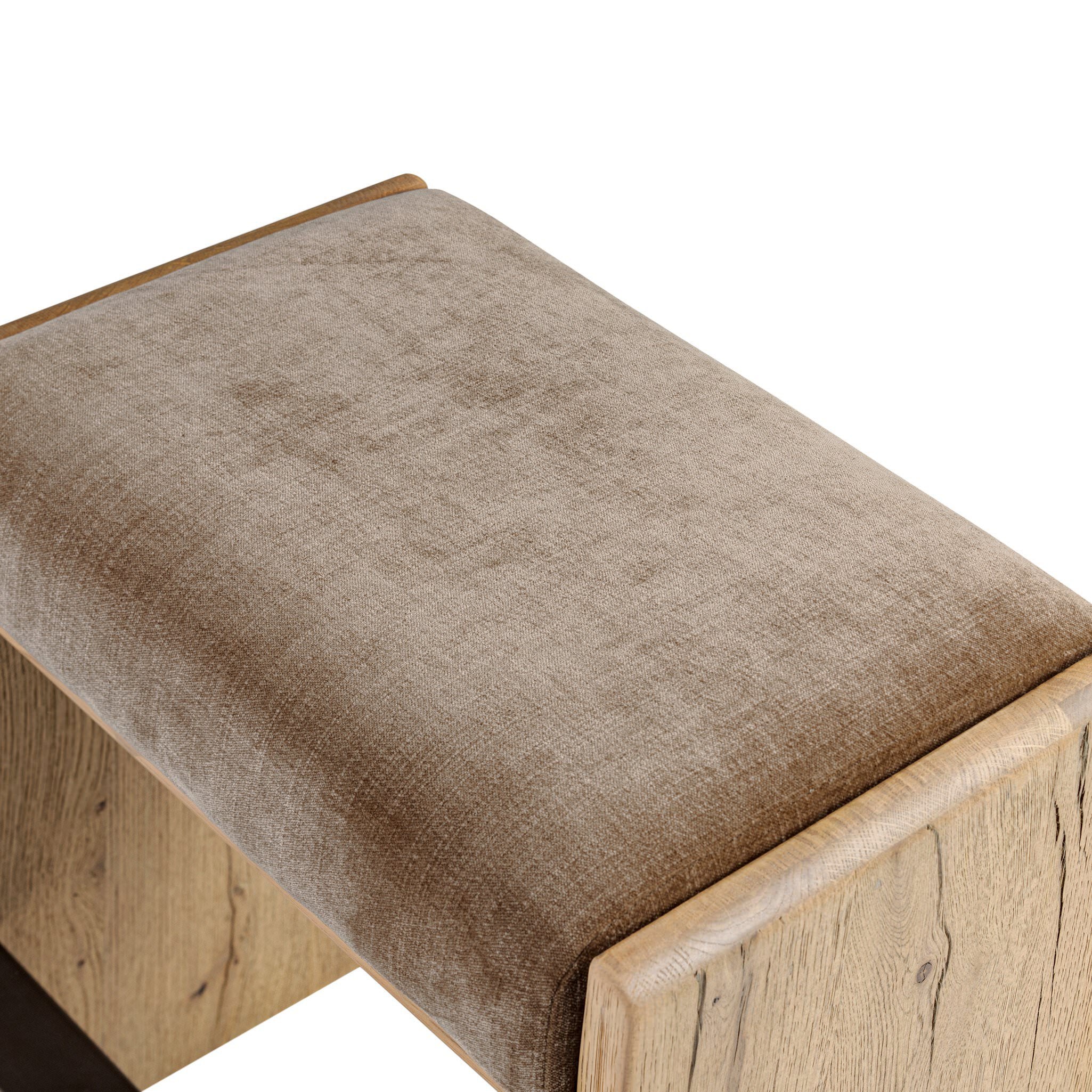 Close up of Four Hands Nash Counter Stool in Altair Mushroom on white background at Addison West.