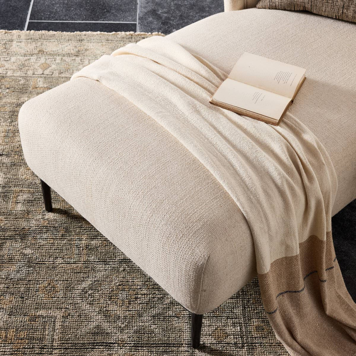 Close up of Four Hands Noel Chaise in Thames Cream in a living room at Addison West