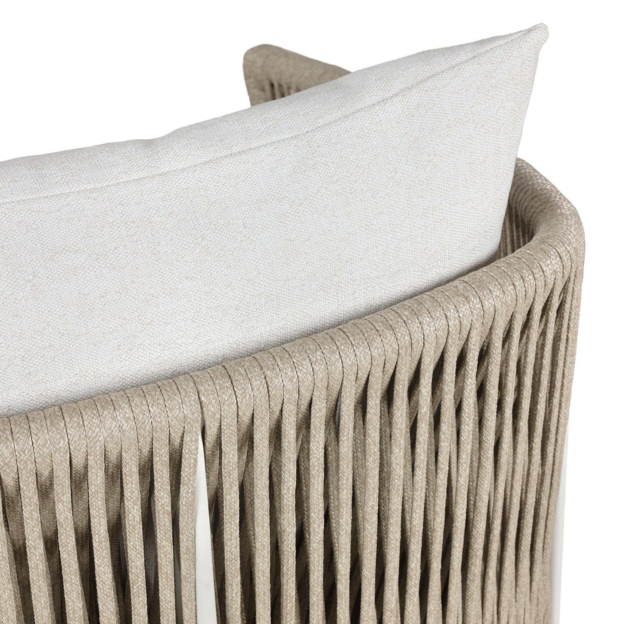 Close up of Four Hands Porto Outdoor Swivel Chair in Alessi Linen on a white background at Addison West