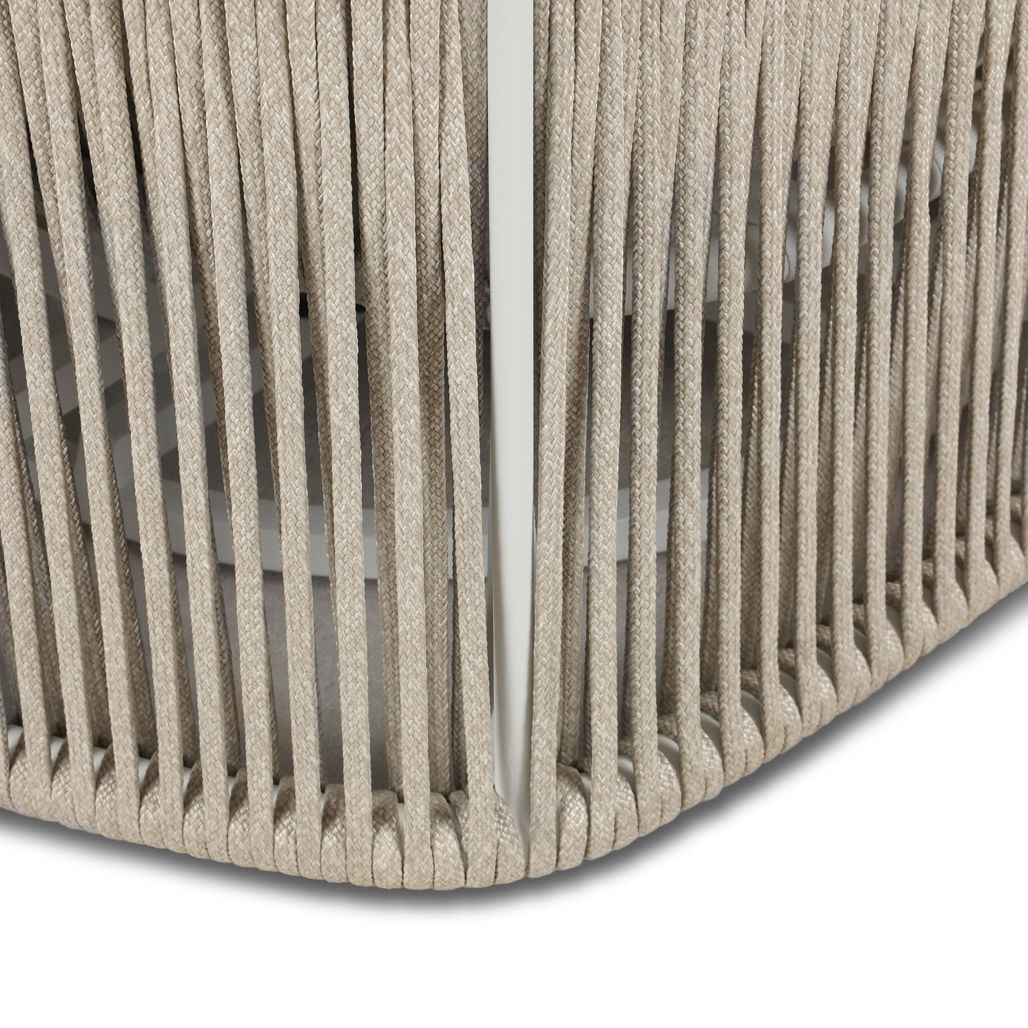 Close up of Four Hands Porto Outdoor Swivel Chair in Alessi Linen on a white background at Addison West