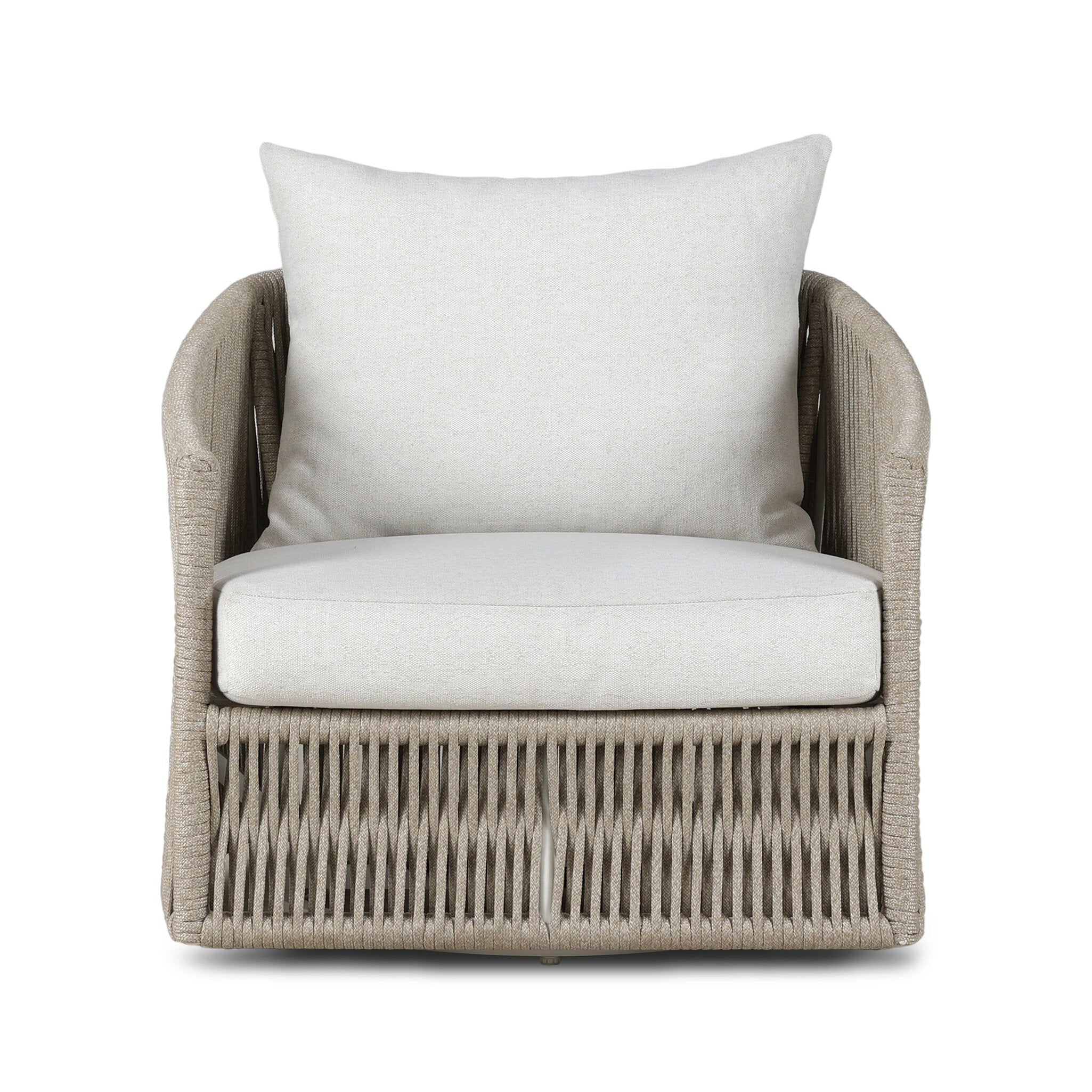 Four Hands Porto Outdoor Swivel Chair in Alessi Linen on a white background at Addison West