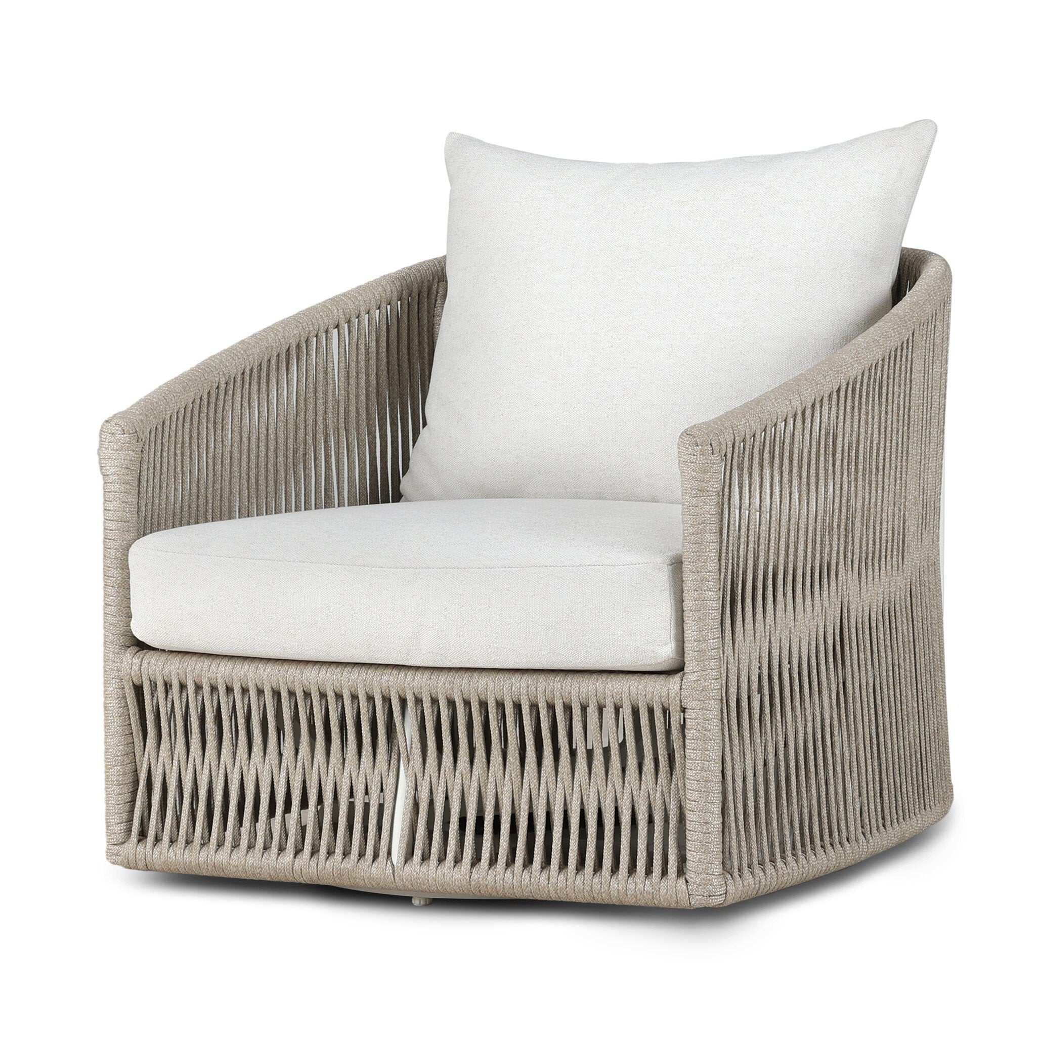 Four Hands Porto Outdoor Swivel Chair in Alessi Linen on a white background at Addison West