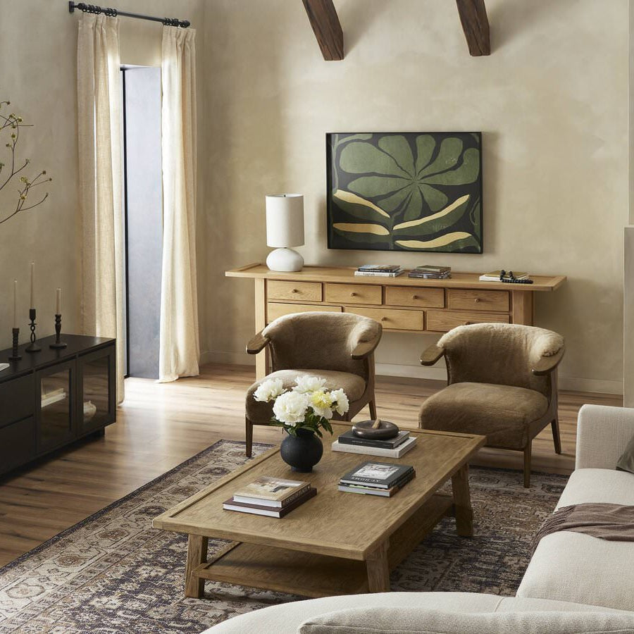 Four Hands Prato Hand Knotted Rug in Prato Espresso, 9'x12' in a living room at Addison West