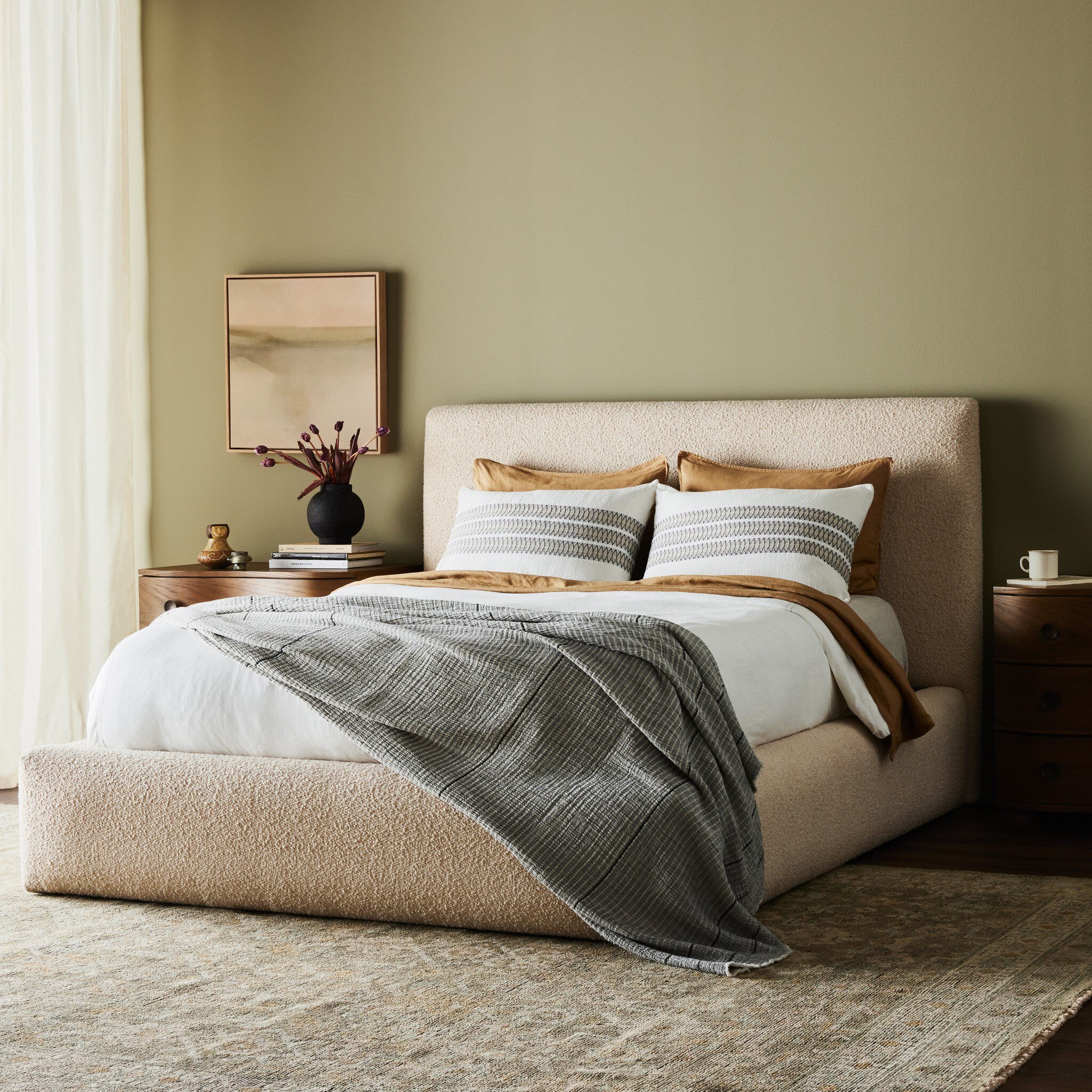 Four Hands Quincy Bed in Lisbon Cream, Queen in bedroom at Addison West.