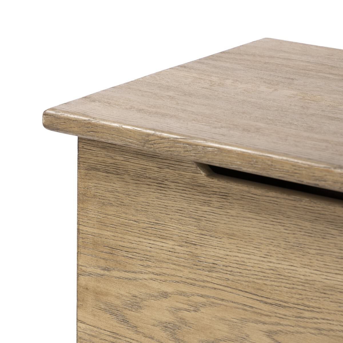 Close up of Four Hands Quintin Trunk in Worn Oak on a white background at Addison West
