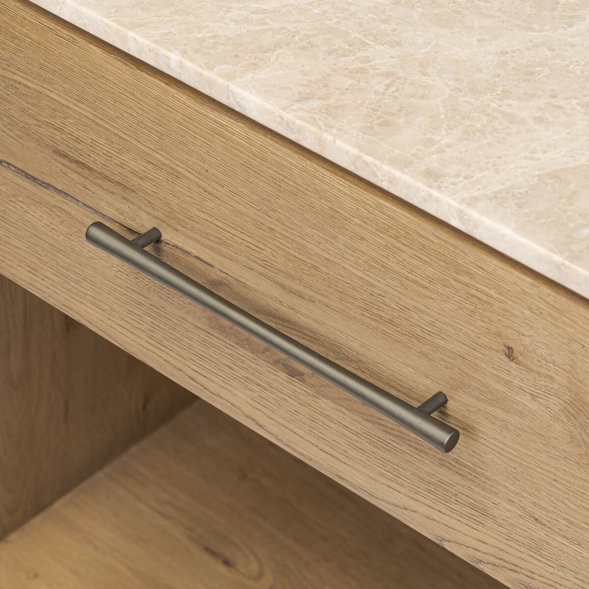 Close up of Four Hands Raleigh Nightstand in Cappuccino Marble on a white background at Addison West
