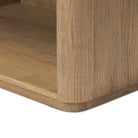 Close up of Four Hands Raleigh Nightstand in Cappuccino Marble on a white background at Addison West