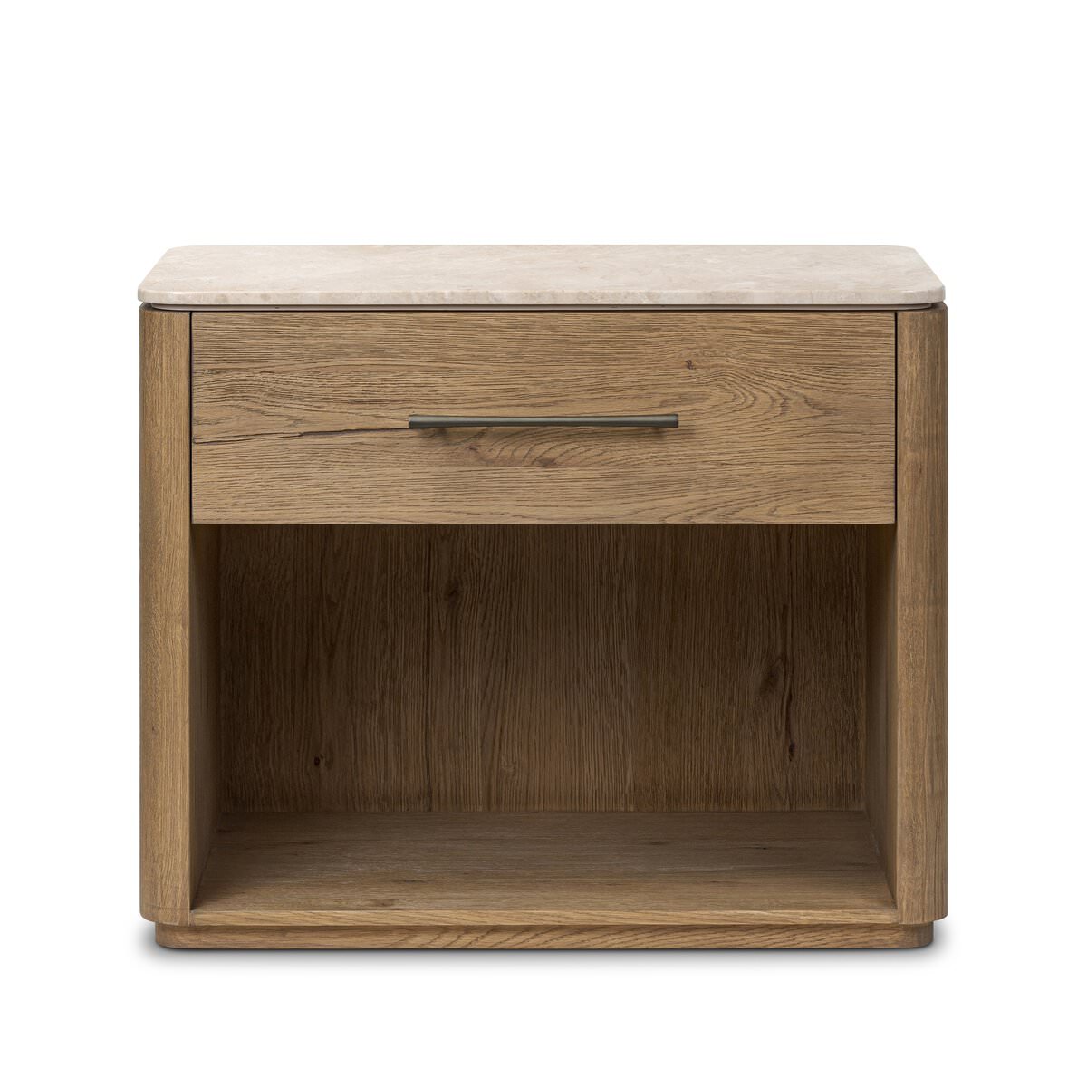 Four Hands Raleigh Nightstand in Cappuccino Marble on a white background at Addison West