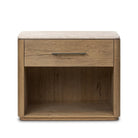 Four Hands Raleigh Nightstand in Cappuccino Marble on a white background at Addison West