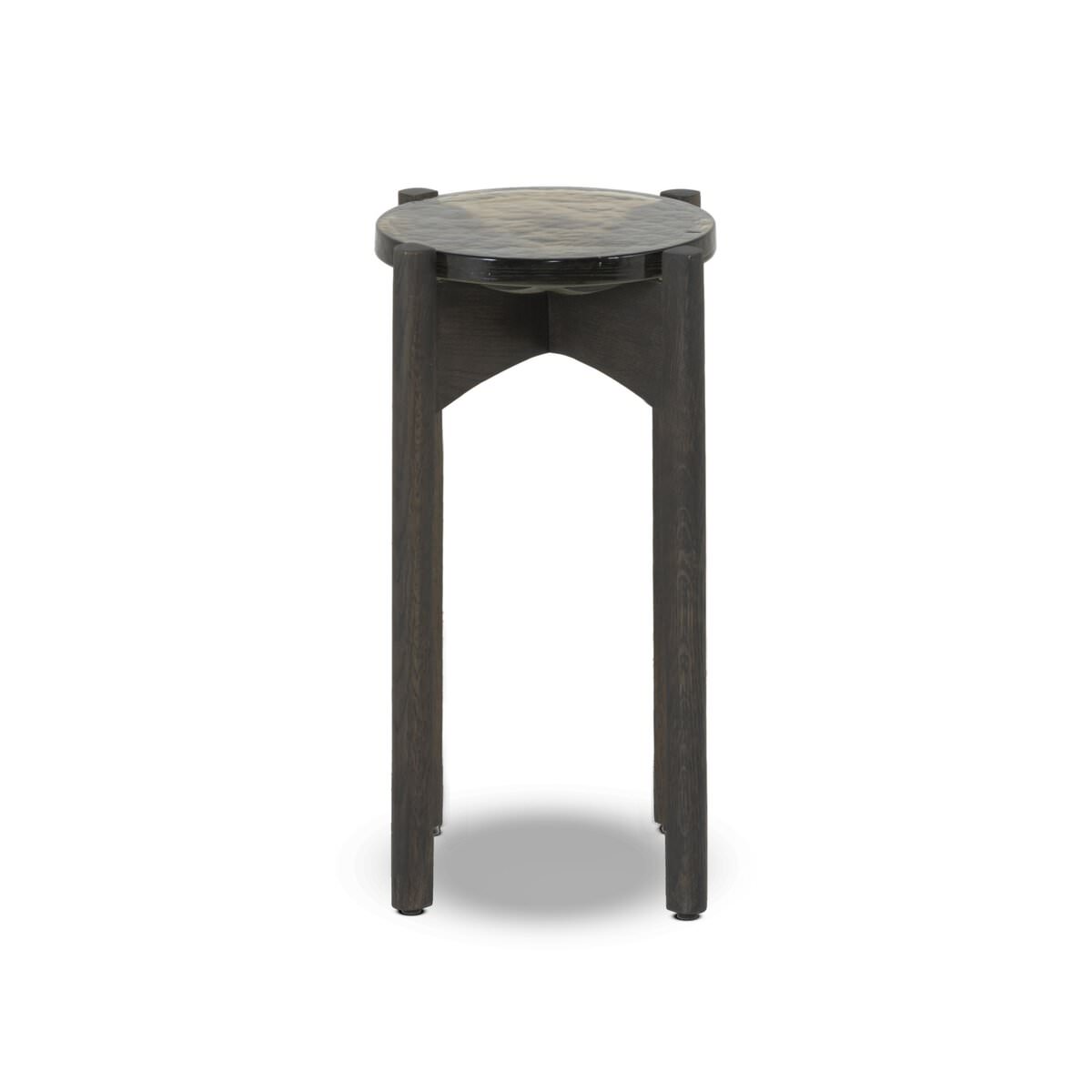 Four Hands Relo End Table in Olive Cast Glass on a white background at Addison West