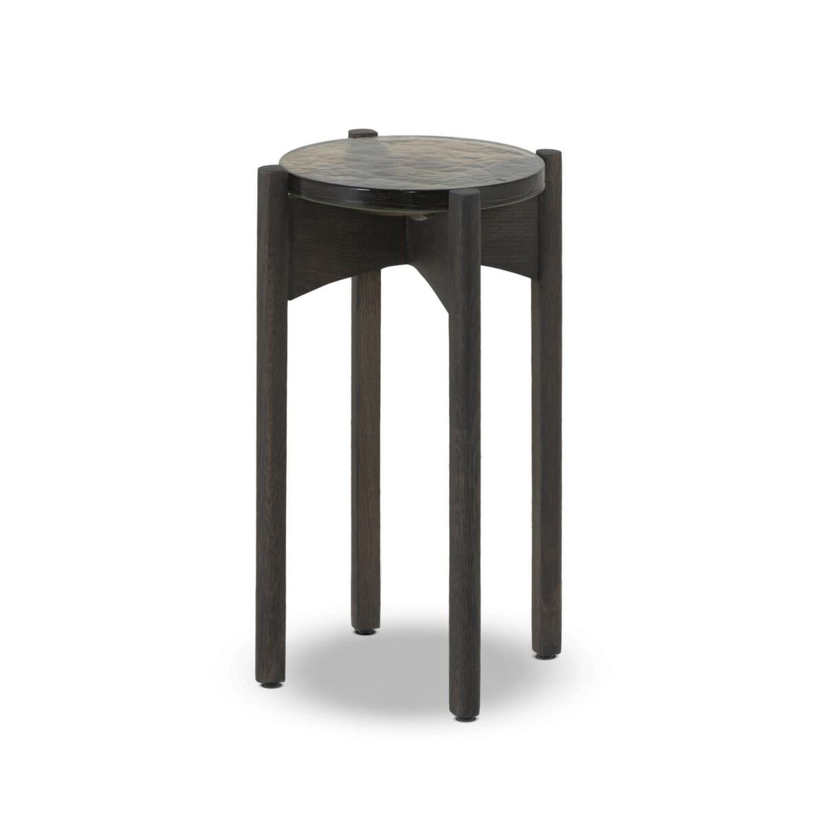Four Hands Relo End Table in Olive Cast Glass on a white background at Addison West