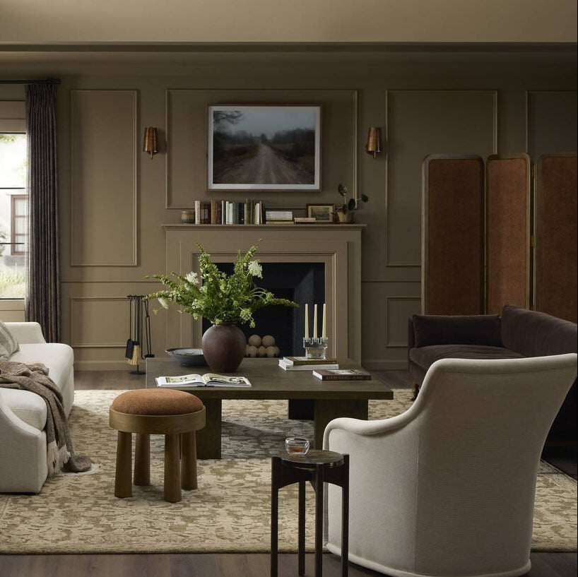 Four Hands Relo End Table in Olive Cast Glass in a living room at Addison West