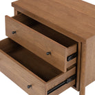 Close up of drawers of Four Hands Roark Nightstand on a white background