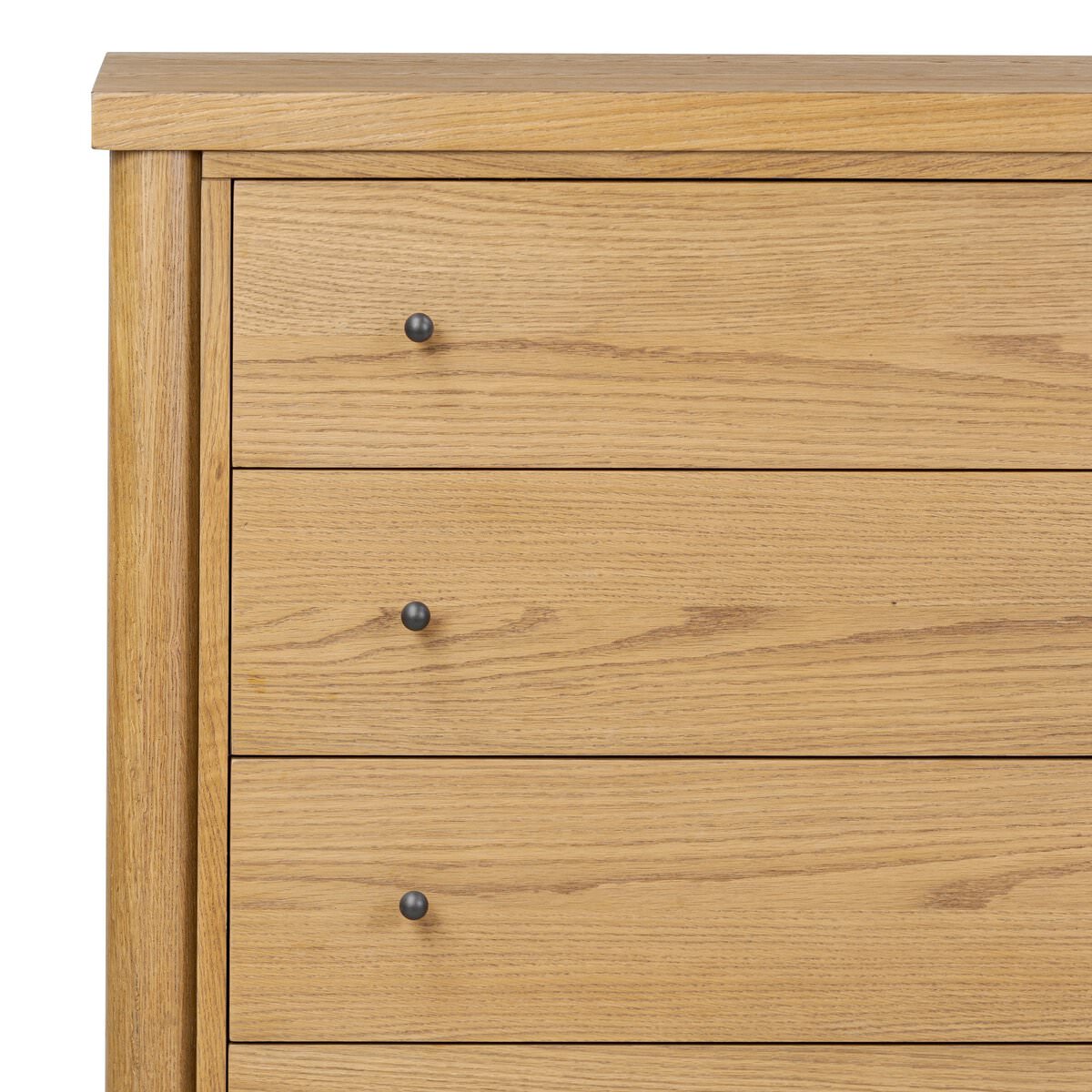 Close up of Four Hands Roark Tall Dresser in Amber Oak on a white background at Addison West