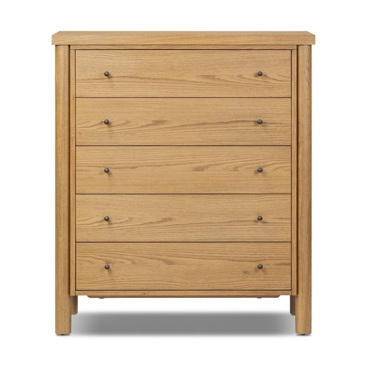Four Hands Roark Tall Dresser in Amber Oak on a white background at Addison West