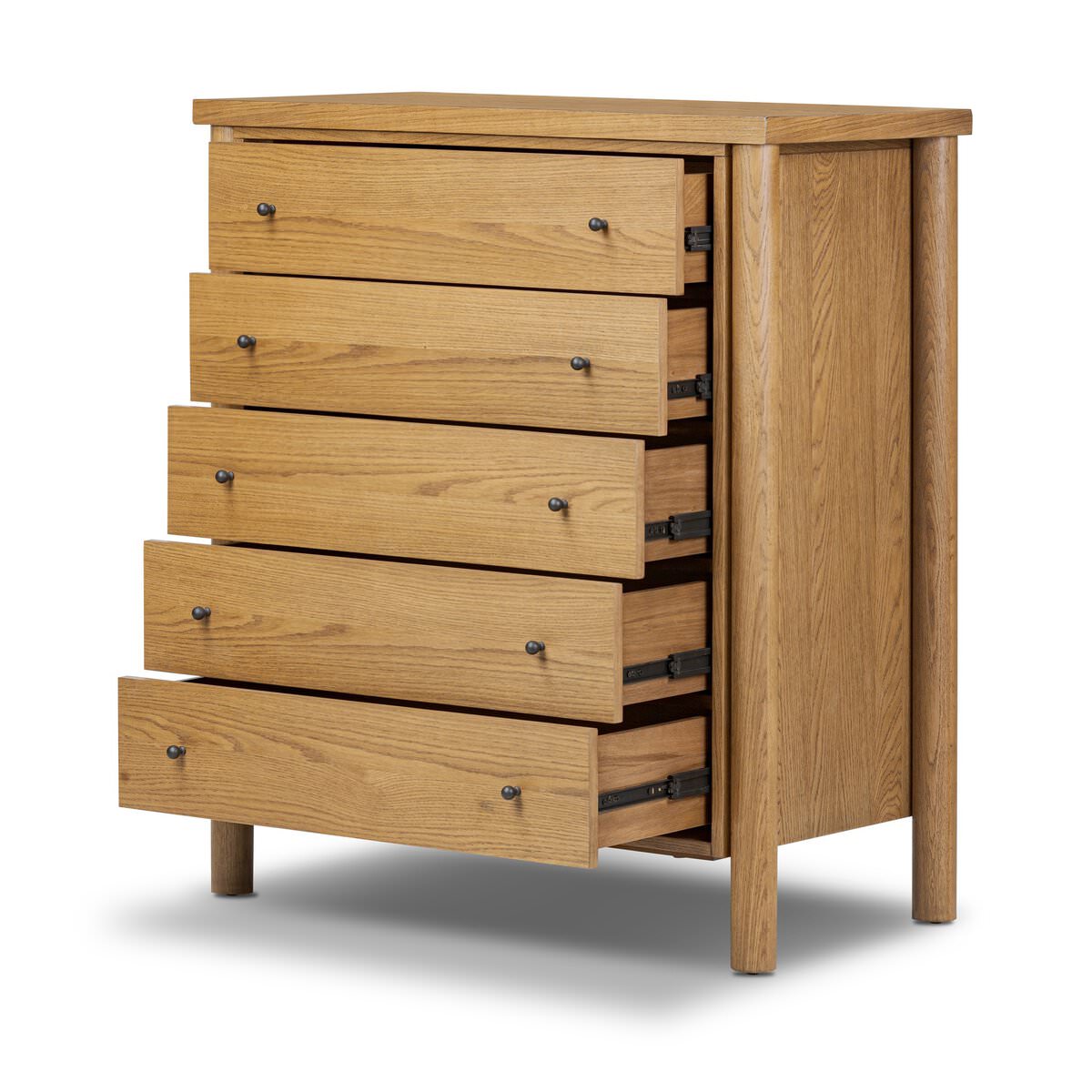 Four Hands Roark Tall Dresser in Amber Oak on a white background at Addison West