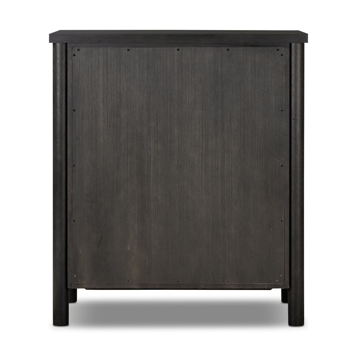 Back of Four Hands Roark Tall Dresser in Ebony Oak Veneer on a white background at Addison West