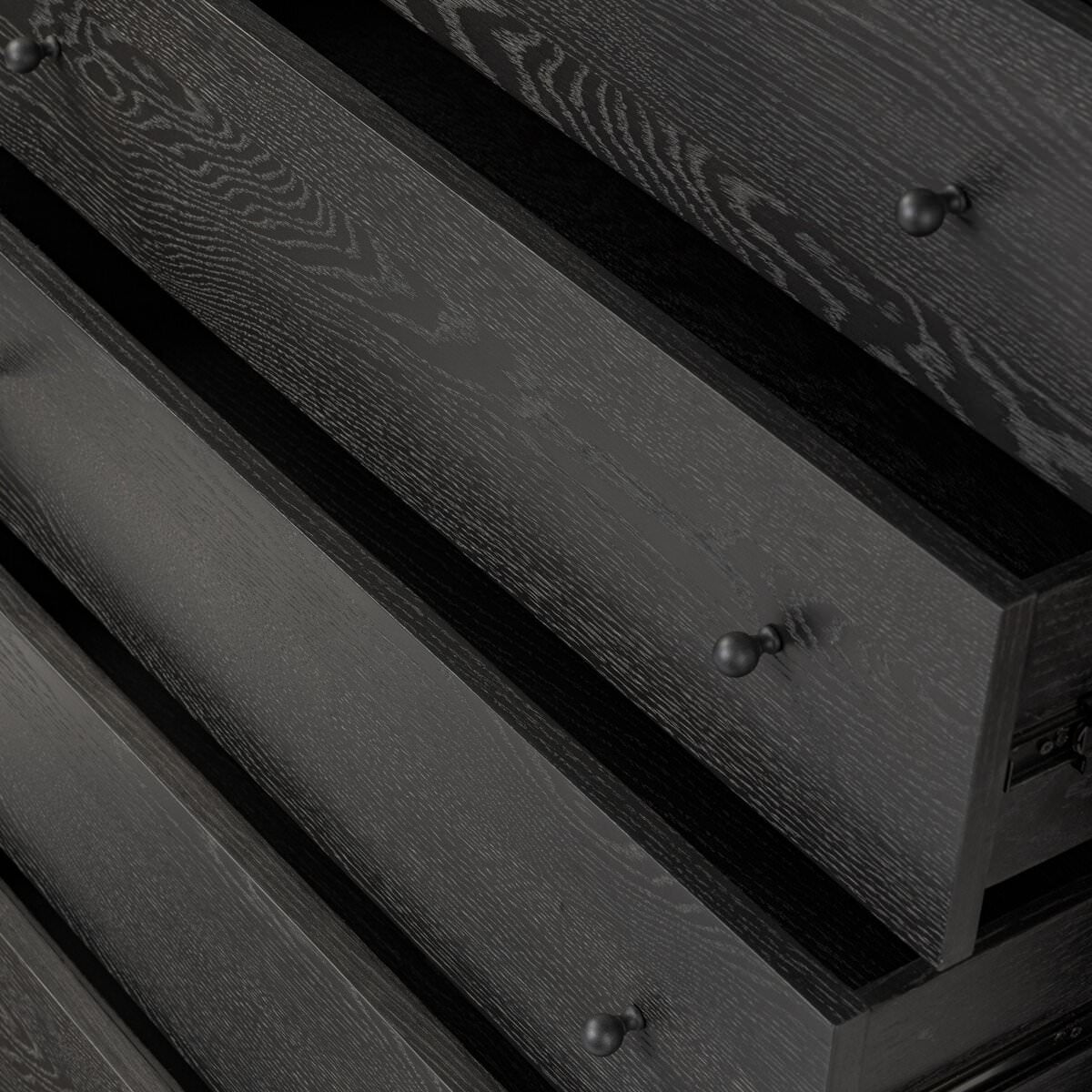 Close up of Four Hands Roark Tall Dresser in Ebony Oak Veneer at Addison West