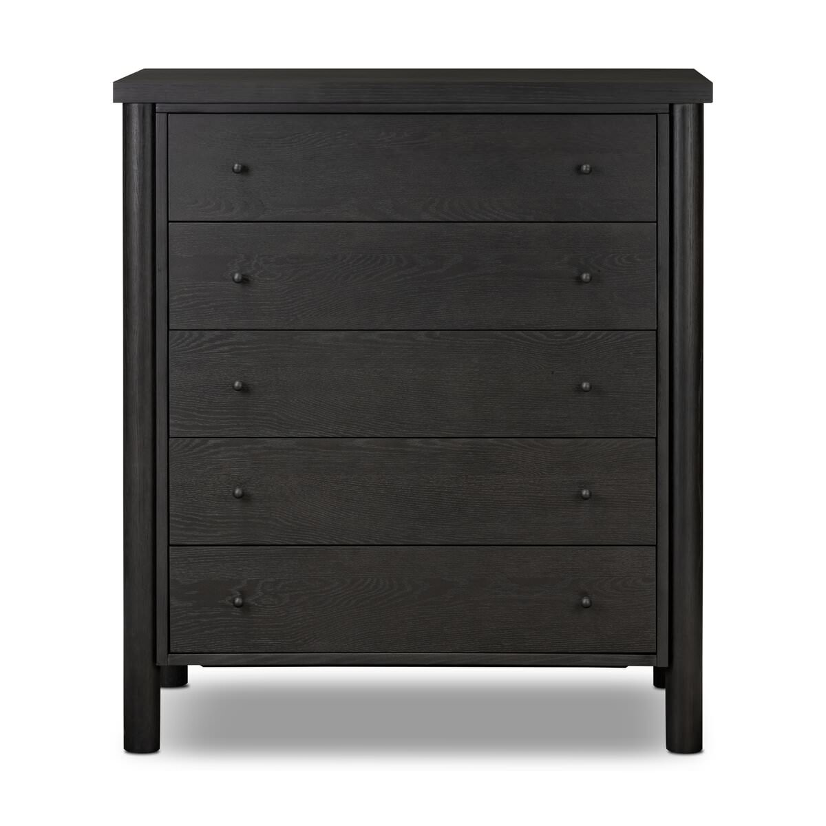 Four Hands Roark Tall Dresser in Ebony Oak Veneer on a white background at Addison West