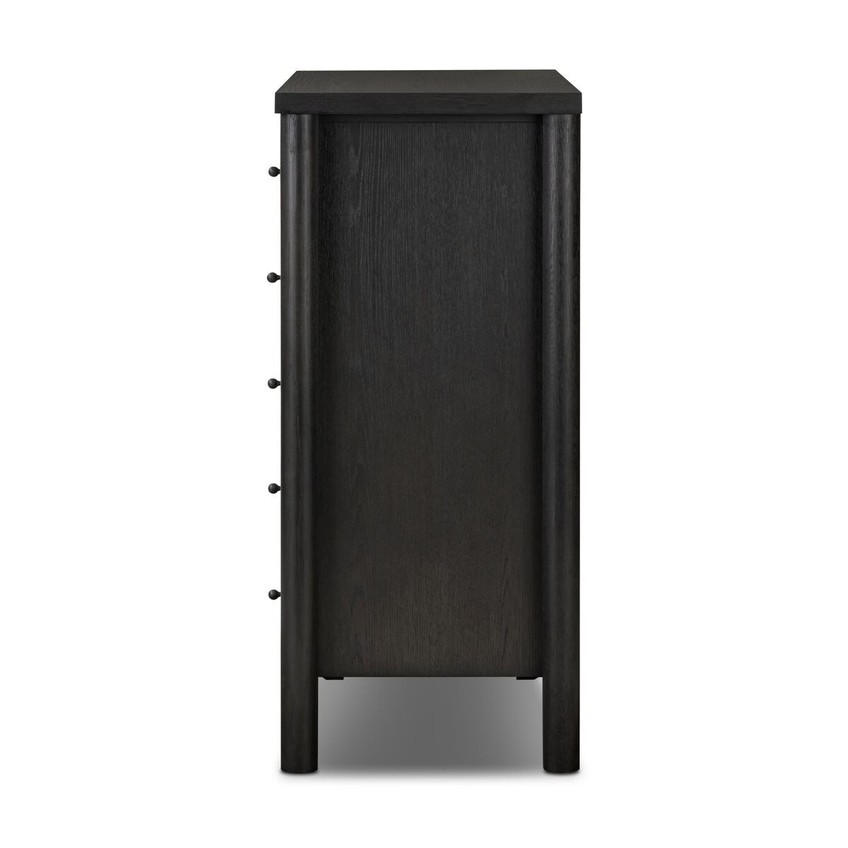 Side of Four Hands Roark Tall Dresser in Ebony Oak Veneer on a white background at Addison West