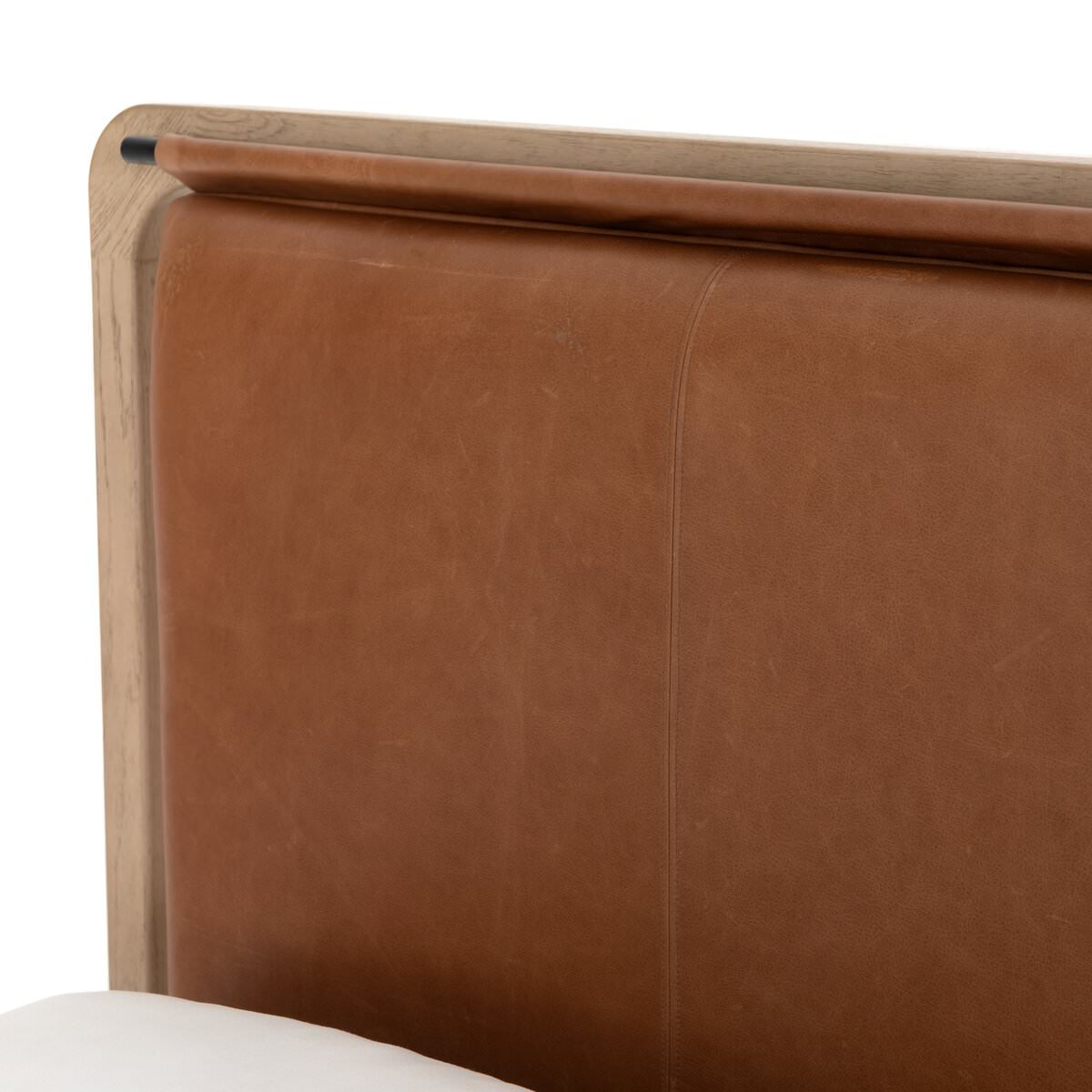 Close up of Four Hands Rosedale Bed Bed in Chaps Sand on a white background