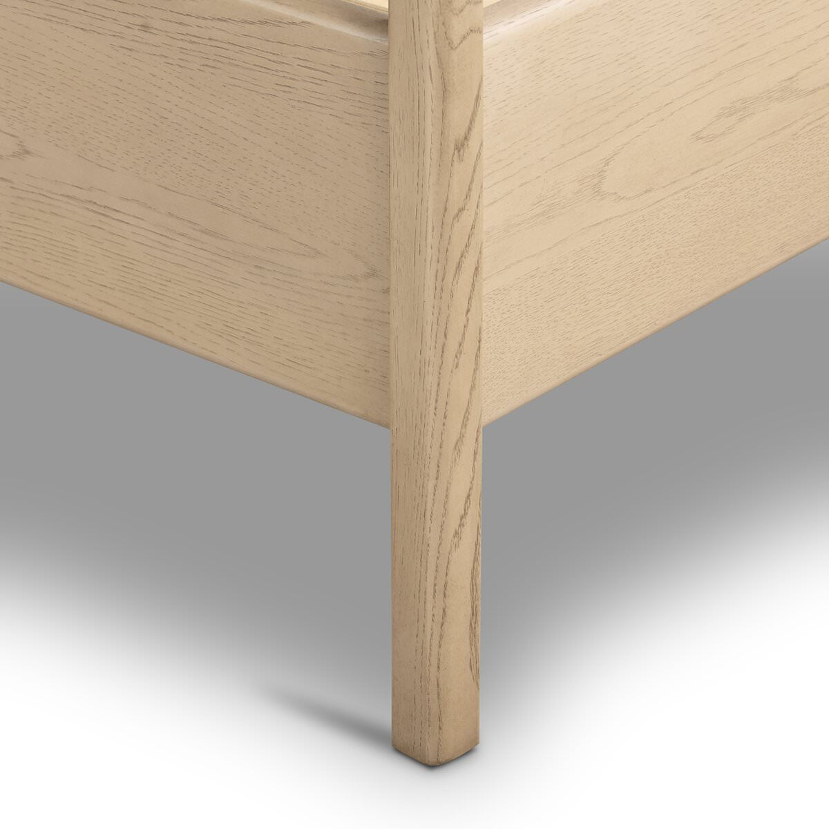 Close up of Four Hands Rosedale Bed in Knoll Natural on a white background