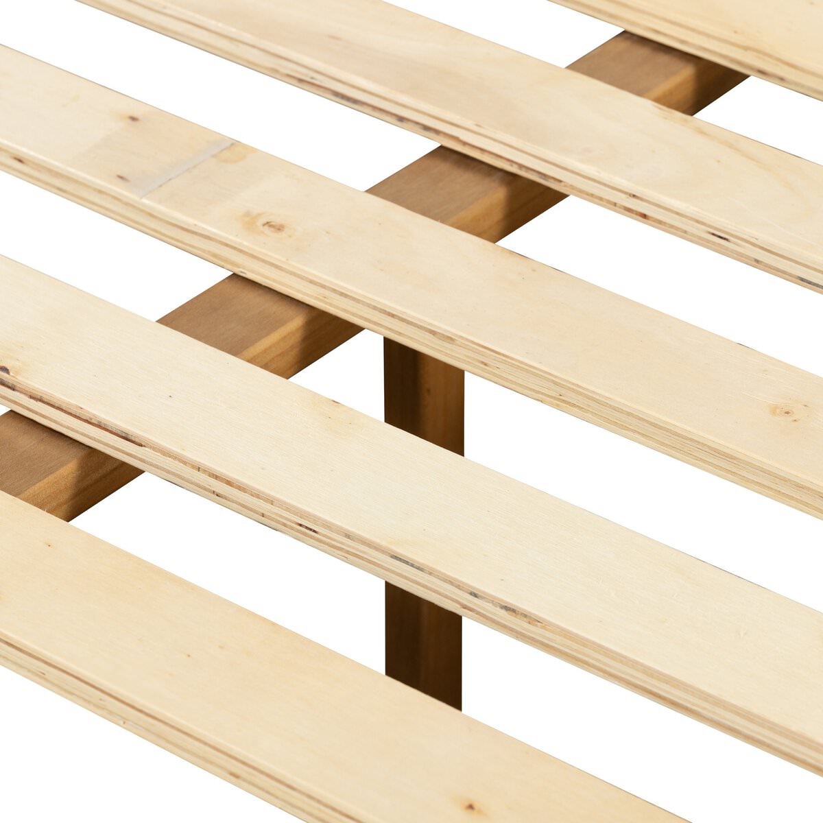Close up of slats of Four Hands Rosedale Bed in Knoll Natural on a white background