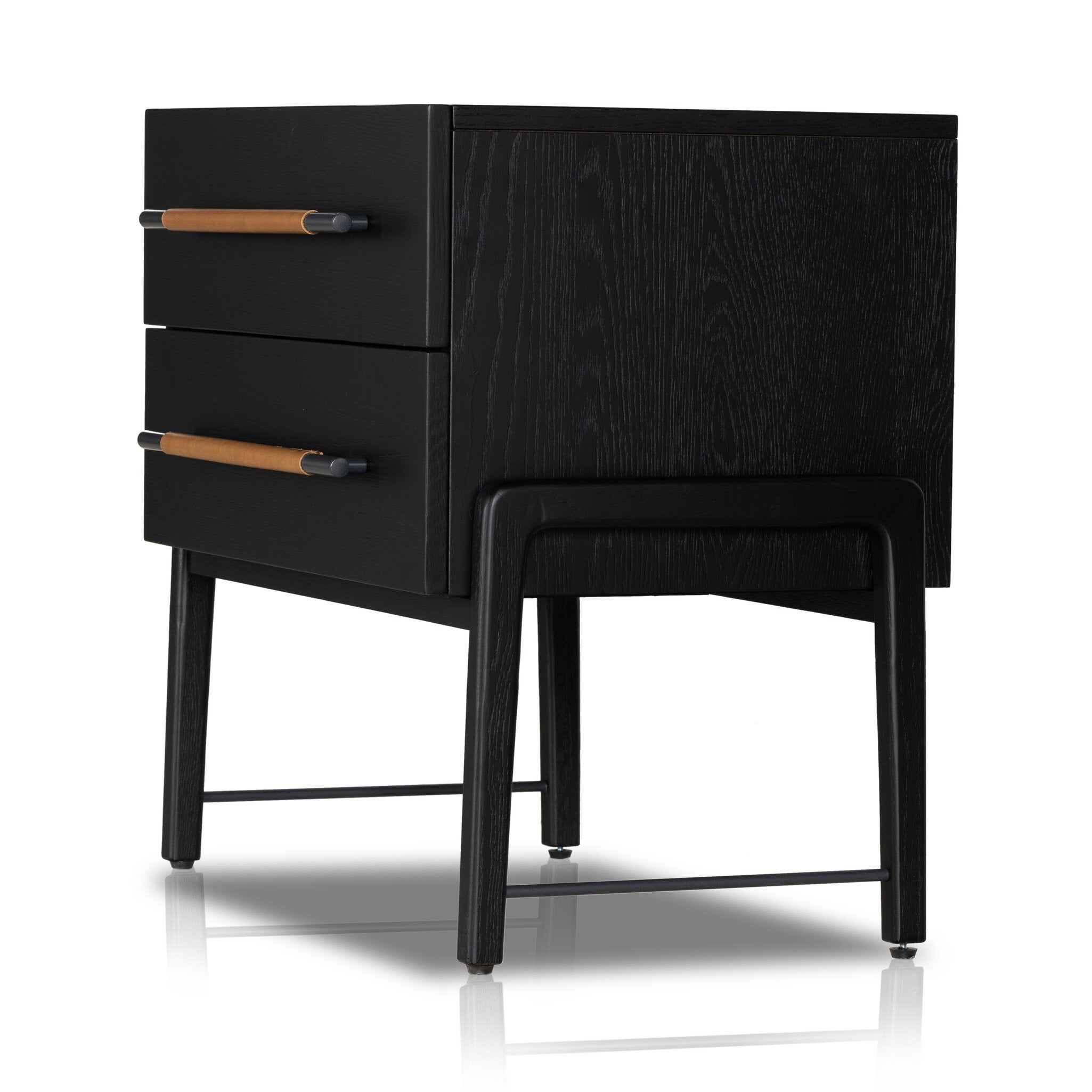 Four Hands Rosedale Nightstand in Ebony Oak Veneer on white background at Addison West.