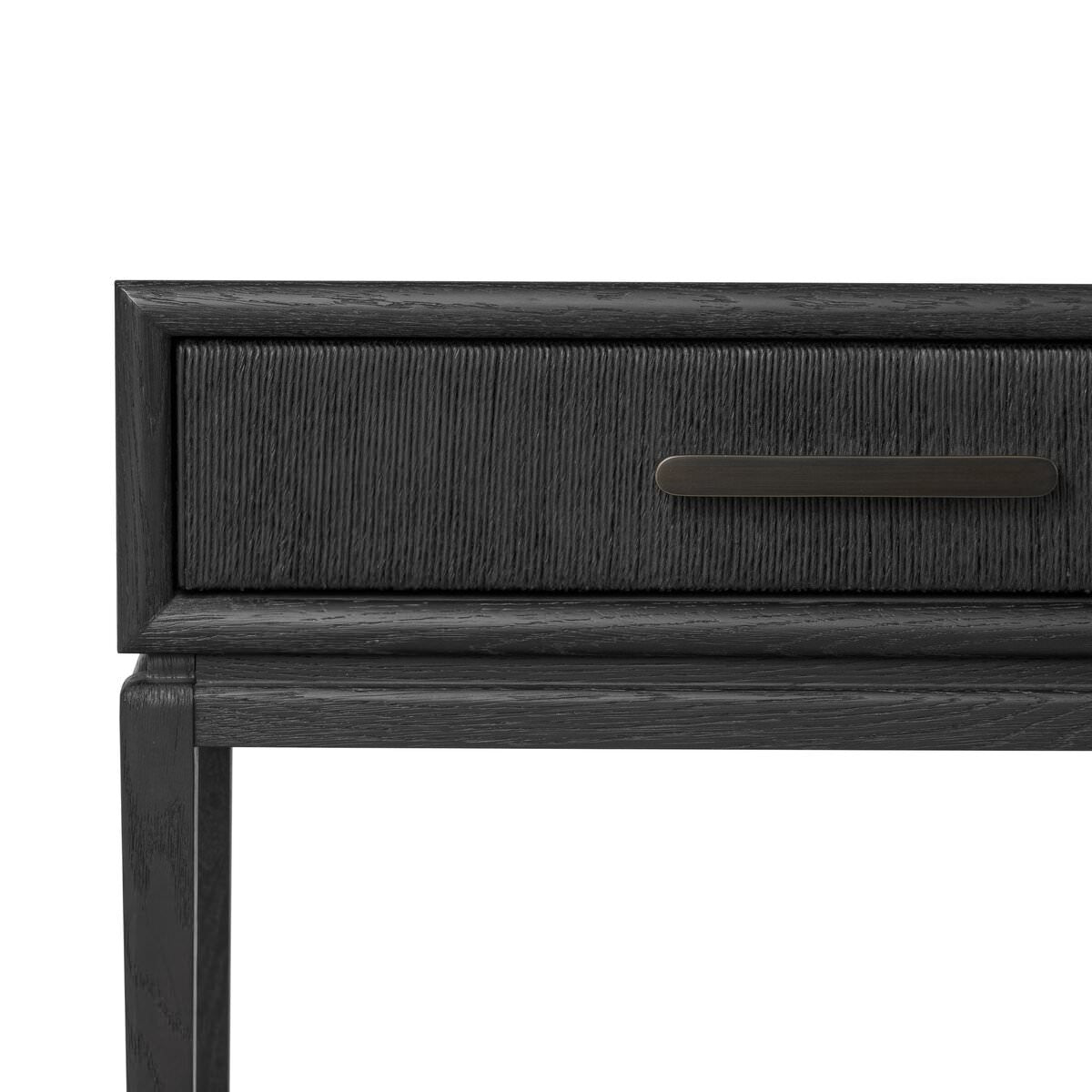 Close up of Four Hands Rosenell Console Table - 78" in Black Oak Solid on a white background at Addison West