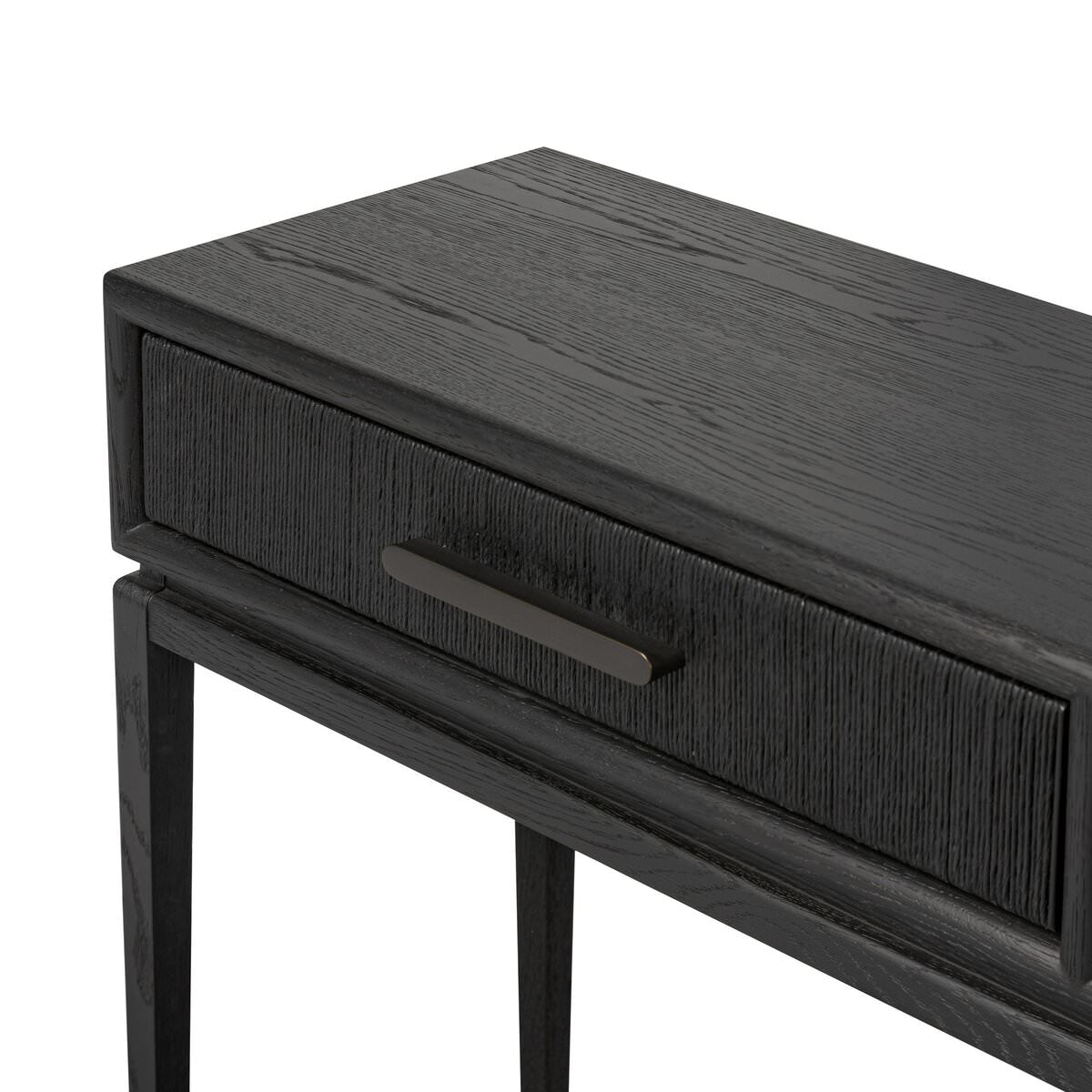 Close up of Four Hands Rosenell Console Table - 78" in Black Oak Solid on a white background at Addison West