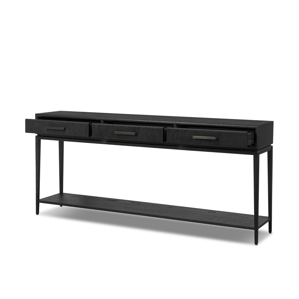 Four Hands Rosenell Console Table - 78" in Black Oak Solid on a white background at Addison West