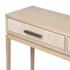 Close up of Four Hands Rosenell Console Table - 78" in Natural Oak Solid on a white background at Addison West