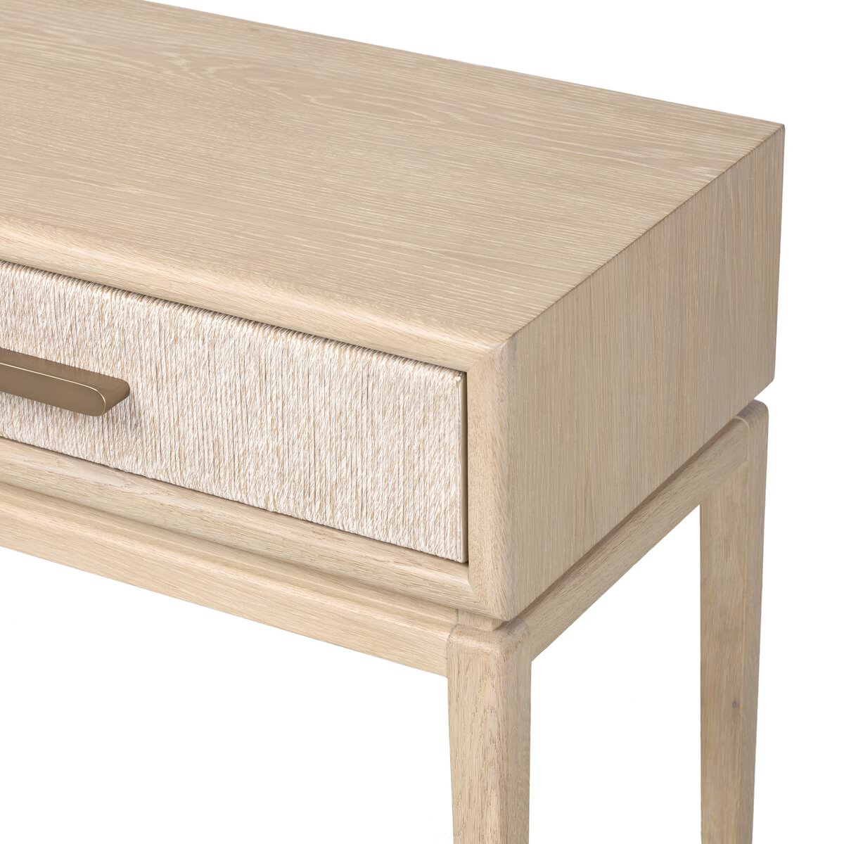 Close up of Four Hands Rosenell Console Table - 78" in Natural Oak Solid on a white background at Addison West