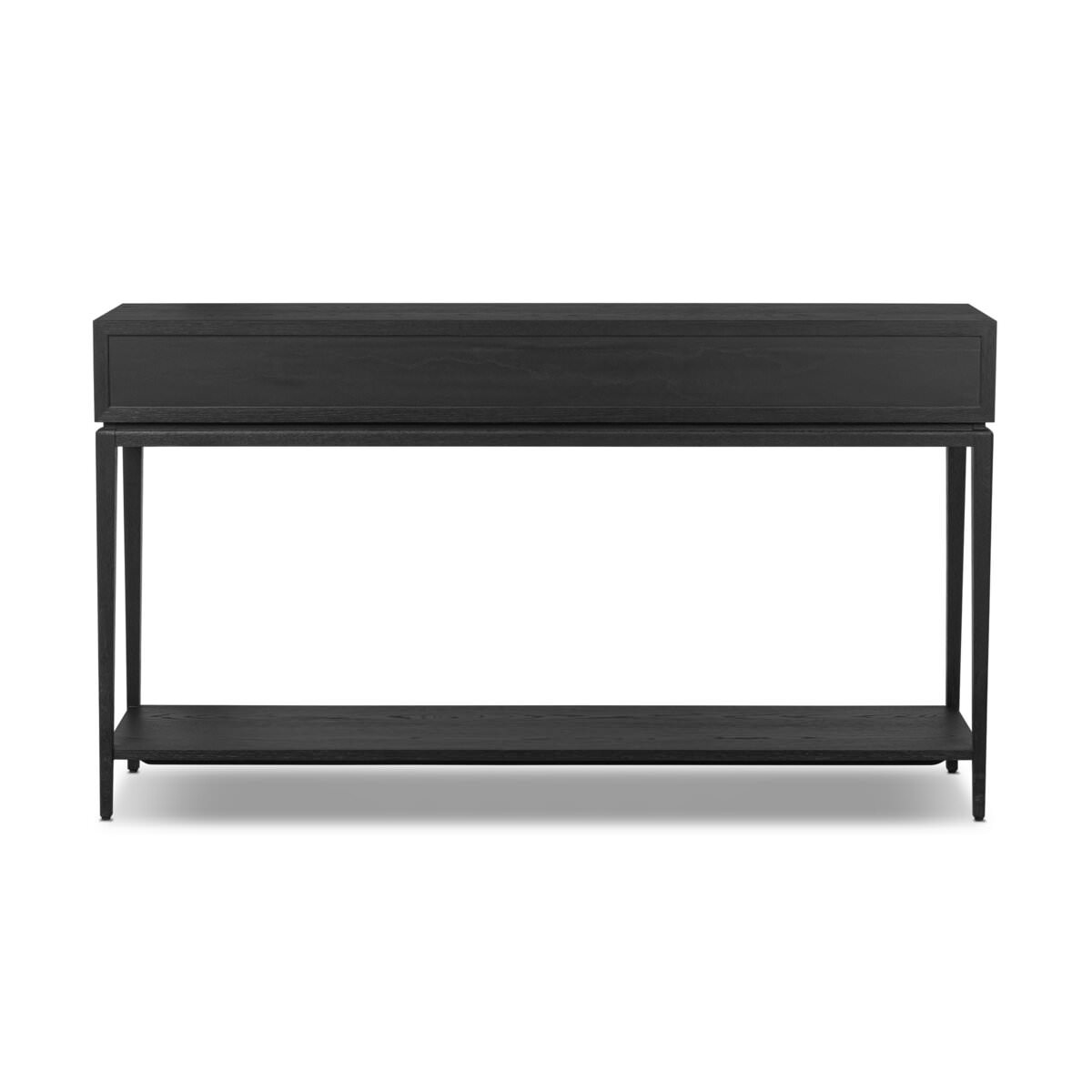 Back of Four Hands Rosenell Console Table 60" in Black Oak Solid on a white background at Addison West