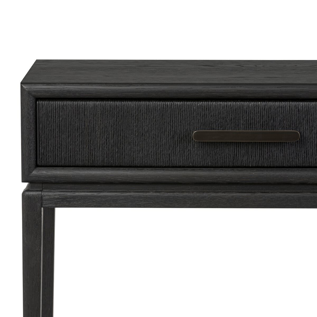 Close up of Four Hands Rosenell Console Table 60" in Black Oak Solid on a white background at Addison West