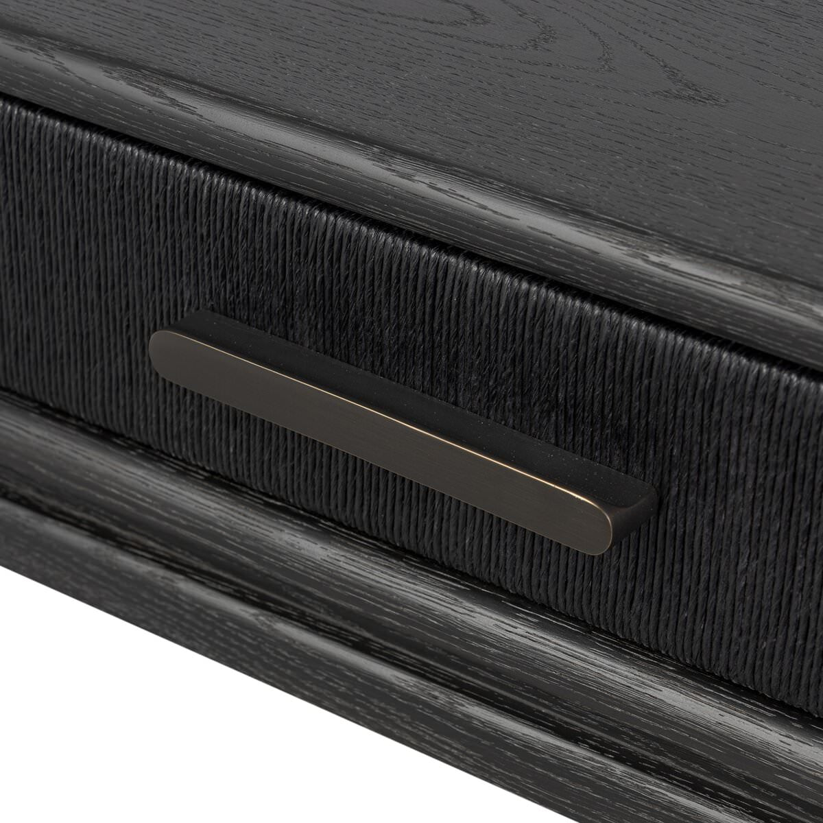 Close up of Four Hands Rosenell Console Table 60" in Black Oak Solid on a white background at Addison West