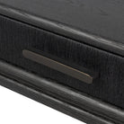 Close up of Four Hands Rosenell Console Table 60" in Black Oak Solid on a white background at Addison West