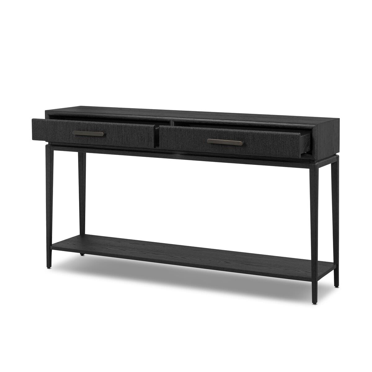 Four Hands Rosenell Console Table 60" in Black Oak Solid on a white background at Addison West