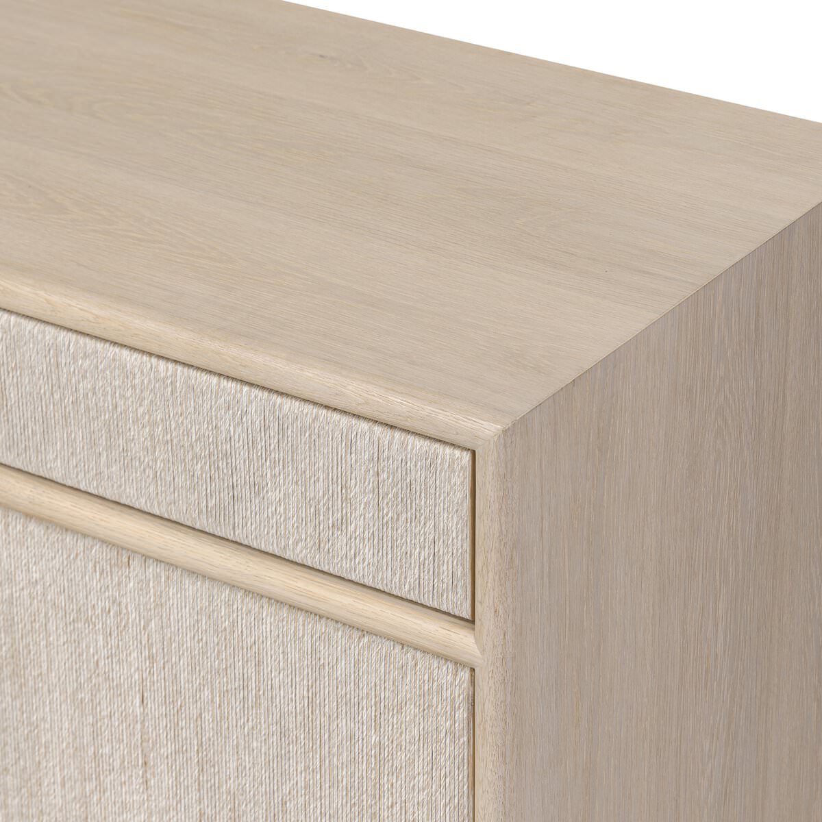 Close up of Four Hands Rosenell Sideboard in Natural Paper Cord on a white background at Addison West