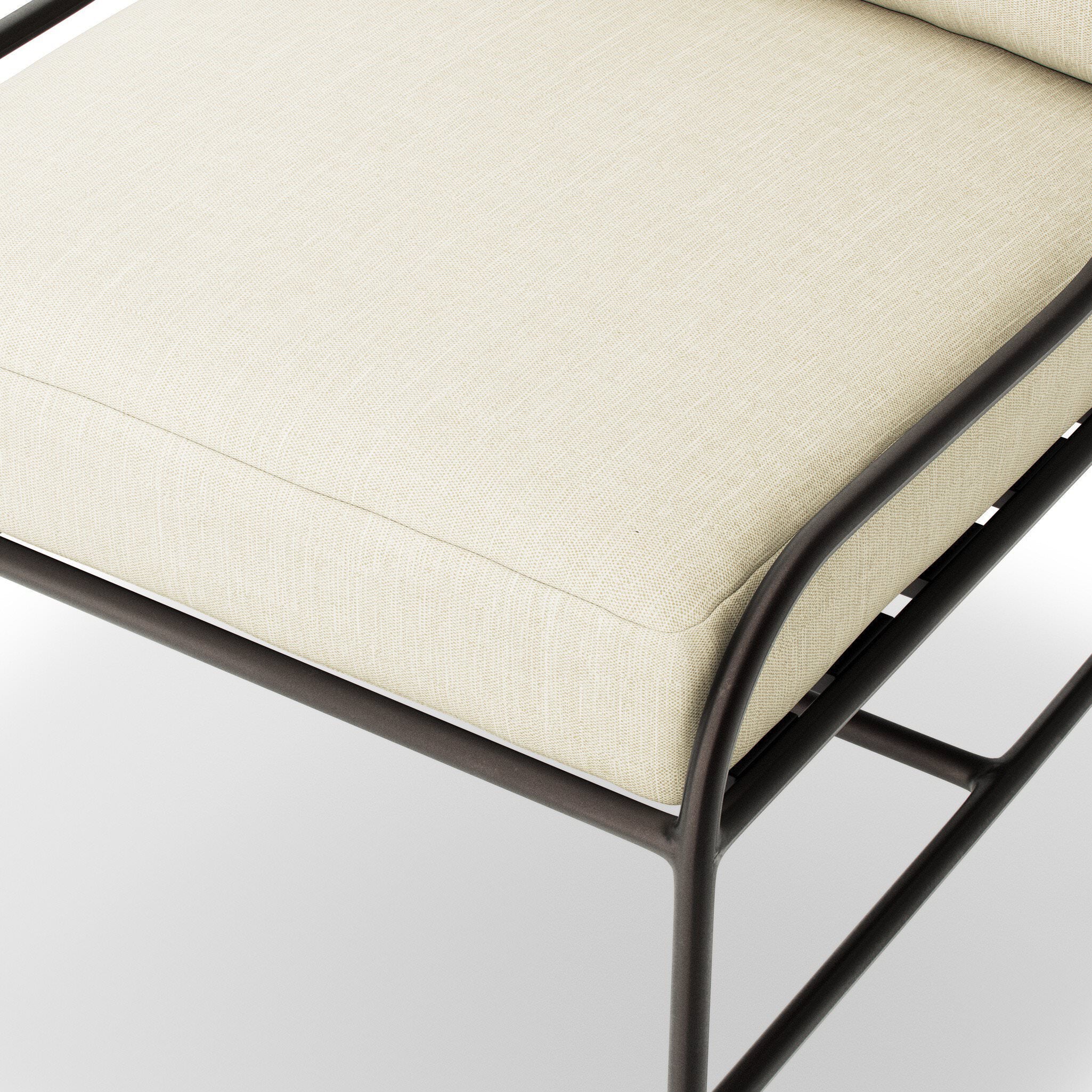 Close up of Four Hands Segovia Outdoor Dining Chair in Vergo Cream on a white background at Addison West