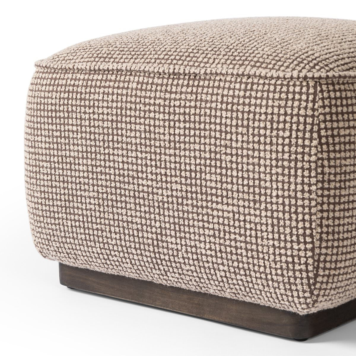Close up of Four Hands Sinclair Square Ottoman 21" in Barrow Taupe on a white background at Addison West