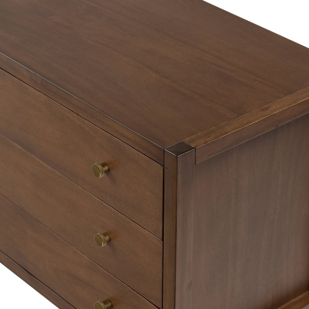 Close up of Four Hands Sullivan Nightstand in Saddle Tan Veneer on a white backgroud