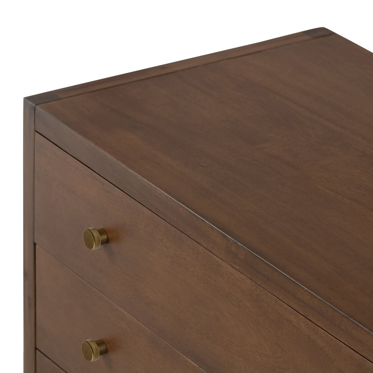 Close up of Four Hands Sullivan Nightstand in Saddle Tan Veneer on a white backgroud