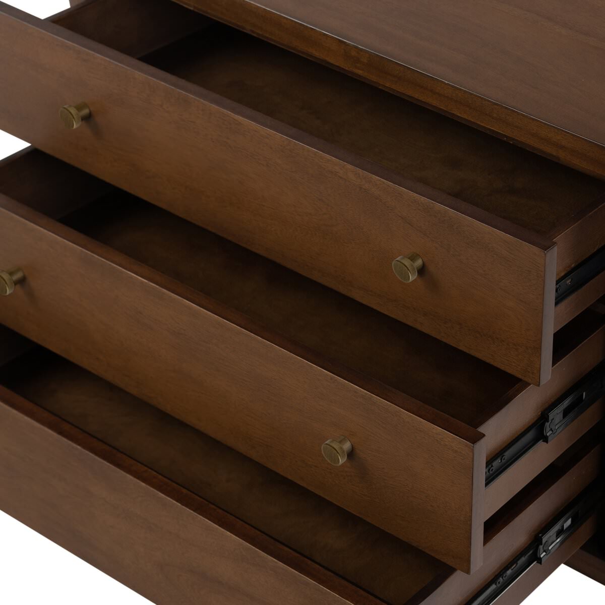 Close up of Four Hands Sullivan Nightstand in Saddle Tan Veneer on a white backgroud