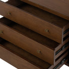 Close up of Four Hands Sullivan Nightstand in Saddle Tan Veneer on a white backgroud